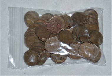 Wheat Pennies x 100 (2 Rolls), Mixed Dates