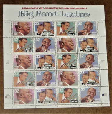 Mint 32c Stamp Sheet, Big Band Leaders, Scott Catalog #3096-99