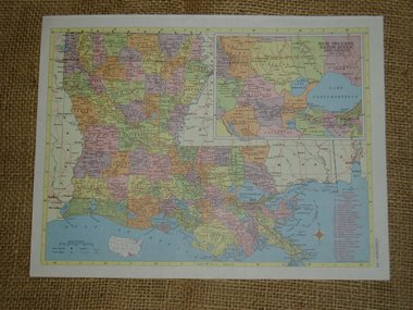Vintage Railroad Map, Louisiana and Maine Rail Lines, 1950's