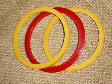 Three Bakelite Catalin Bangle Spacers X3, Red Yellow, Tested