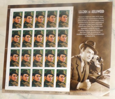 Mint 33c Stamp Sheet, Edward G. Robinson, Legends of Hollywood, Scott Catalog #3446