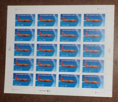 Mint 32c Stamp Sheet, First Supersonic Flight, Scott Catalog #3173 x 20 Stamps