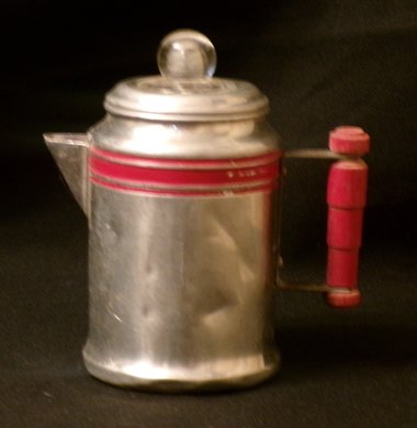 Miniature Coffee Pot, Aluminum, Red Detail