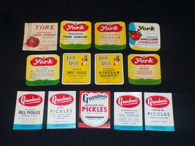 Vintage Food Can Jar Labels, 13 Different Vinegar and Pickles
