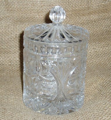 Covered Jar, Leaded Glass Slovakia, Original Sticker, Jar with Lid