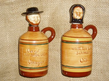 Vintage Pennsbury Pottery Oil and Vinegar, Amish Couple, Morrisville Pennsylvania