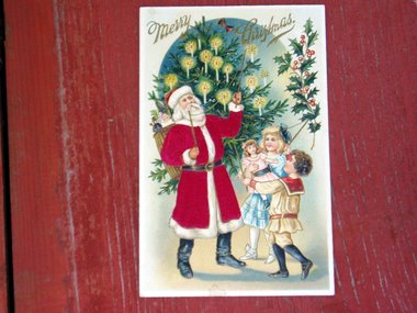 Antique Postcard, Santa Playing Diabolo, Silk Card Embossed
