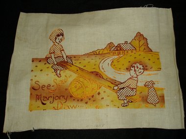 Tinted Embroidery Nursery Rhyme,  See-Saw Marjory Daw, Pillow Top / Frame