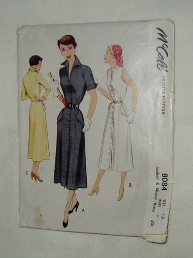 Vintage McCall Pattern 8084, Tailored Dress, Size 18, Circa 1950