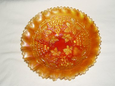 Carnival Glass Bowl, Northwood Grape & Cable, Gold Leaves