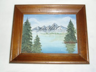 Vintage Original Painting, Signed, Framed, Mountain Lake