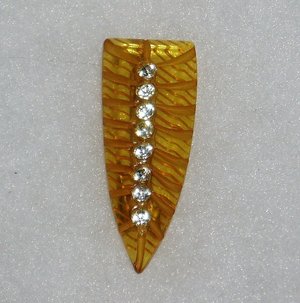 Bakelite Brooch Pin, Art Deco Vintage Carved Applejuice, Rhinestones