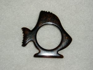 Vintage Bakelite Napkin Ring, Fish, Brown Gold Marbled, Tested