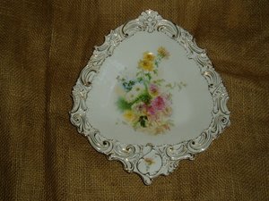 Carl Tielsch German Porcelain Bowl, Unusual Triangular Shape, Floral