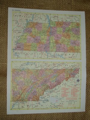 Vintage Railroad Map, South Dakota and Tennessee Rail Lines, 1950's