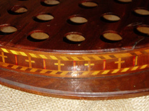Antique Wood Inlaid Marquetry Communion Tray, Folk Art
