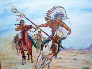 Original Vintage Oil Painting, Donald Becken, War Party, 16 x 20