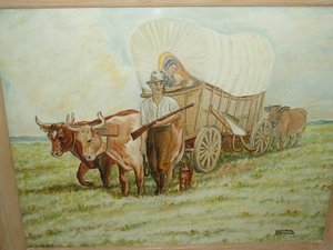Original Vintage Oil Painting, Donald Becken, Covered Wagon, 16 x 20