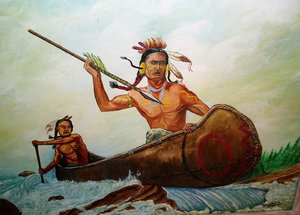 Original Vintage Oil Painting, Donald Becken, Indian Canoe, 16 x 20