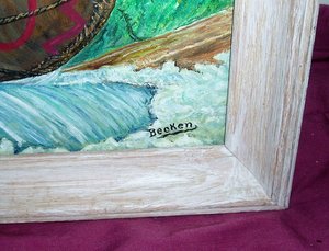 Original Vintage Oil Painting, Donald Becken, Indian Canoe, 16 x 20