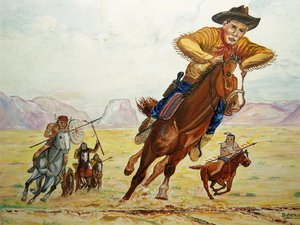 Original Vintage Oil Painting, Donald Becken, Indian Chase, 16 x 20