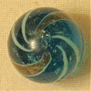 Blue Based Lutz Marble, 19th Century German Swirl, .750", Free USA Shipping