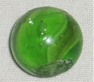 Antique Toy Marble, Ribbon Lutz in Green Glass, .678", Free USA Shipping
