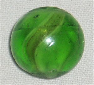 Antique Toy Marble, Ribbon Lutz in Green Glass, .678", Free USA Shipping