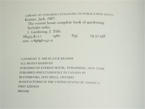 First Edition Book, The Everett House Complete Book of Gardening, Jack Kramer