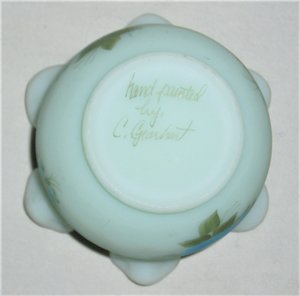 Fenton Rose Bowl, Blue Roses on Blue Satin Glass, 1978-83