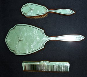 Vintage Vanity Set, Brush, Comb, Mirror, Butterscotch Lucite