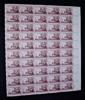 Mint 3c Stamp Sheet, Wildlife Conservation Wild Turkey, Scott Catalog #1077 x 50 Stamps