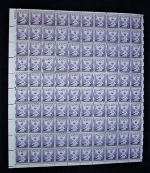 Mint 3c Stamp Sheet, NATO, Scott Catalog #1008 x 100 Stamps
