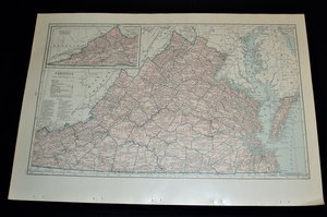 Vintage Map Atlas Page, Virginia, 1932, Large 13.5" by 19.75"