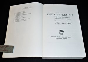 Novel, The Cattlemen, Mari Sandoz, 1978 Bison Book Paperback