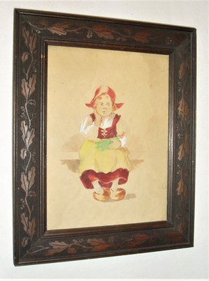 Antique Watercolors, Dutch Boy & Girl, Oak Leaf Frames