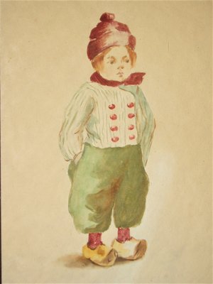 Antique Watercolors, Dutch Boy & Girl, Oak Leaf Frames