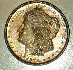 Morgan Silver Dollar 1878-S CH BU Prooflike Rainbow Toning