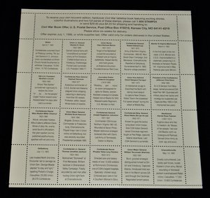Civil War Commemorative Postage Stamps, Scott Catalog #2975, Complete Mint Sheet