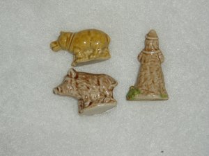 Wade Pottery Whimsies, Pied Piper, Wild Boar, Hippo, 1970s