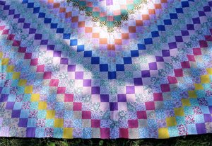 Antique Postage Stamp Quilt Top, Hand-Stitched, Handsewn, Around the World
