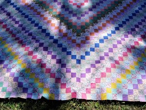 Antique Postage Stamp Quilt Top, Hand-Stitched, Handsewn, Around the World