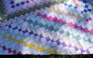 Antique Postage Stamp Quilt Top, Hand-Stitched, Handsewn, Around the World