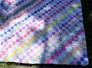 Antique Postage Stamp Quilt Top, Hand-Stitched, Handsewn, Around the World
