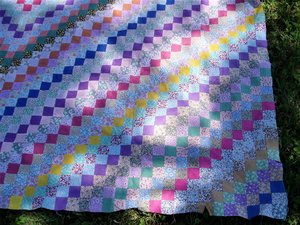 Antique Postage Stamp Quilt Top, Hand-Stitched, Handsewn, Around the World