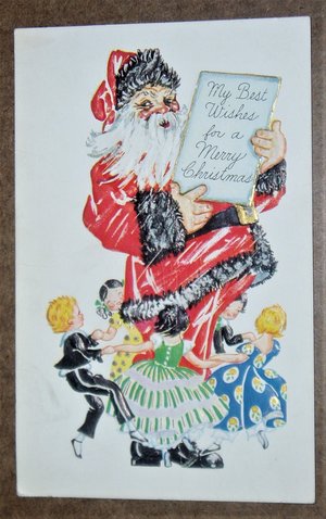 Christmas Postcard, Santa with Dancing Children