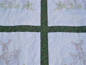 Vintage Quilt Handsewn Handstitched, Embroidered Doe/Fawn Panels