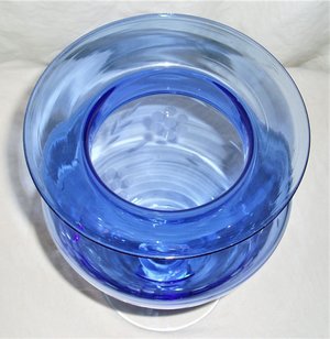 Tiffin Glass Co. Etched Vase, FTD Sticker, Blue