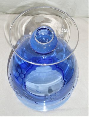 Tiffin Glass Co. Etched Vase, FTD Sticker, Blue