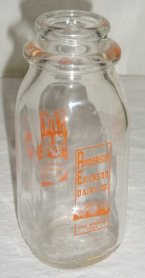 Milk Bottle Anderson Erickson Dairy, Des Moines Iowa, One Half Pint
